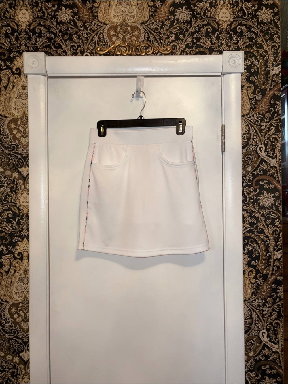 White Women's A-Line Mini Skirt with inner shorts and Side Trim